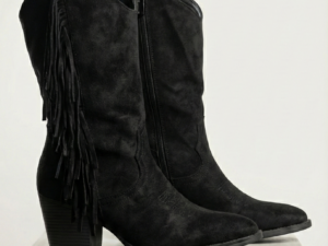 Botas Cowboy Negras de Antelina con Flecos Laterales