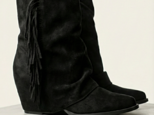 Botines Bajos Antelina Negros con Flecos