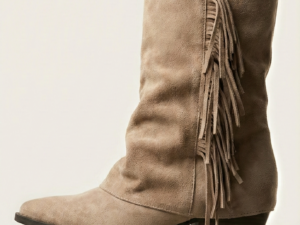 Botines Bajos Boho de Antelina Color Taupe con Flecos