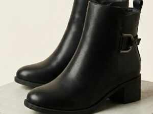 Botines Negros de Mujer con Tacón y Detalle de Hebilla Lateral