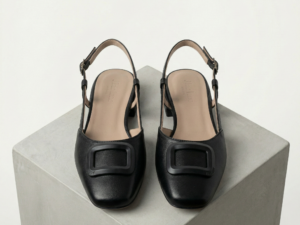 Bailarinas-Negras-Slingback Hebilla-Cuadrada