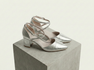 Zapatos de Tacón Ancho con Pulsera Cruzada - Acabado Metalizado (Oro y Plata)