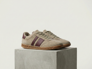 Sneakers "Terrace" en Gamuza Arena con Detalles Borgoña