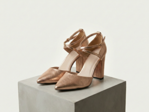 Zapatos de Salón Metalizados Tacón Ancho y Pulsera - Cahmpagne