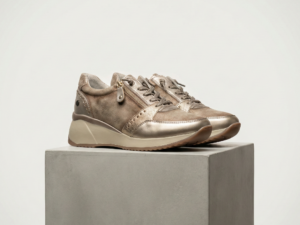 Zapatillas Sneakers con Cuña en Tonos Dorados y Bronce