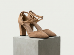 Zapatos de Salón con Tacón Ancho y Tiras Cruzadas de Charol Camel